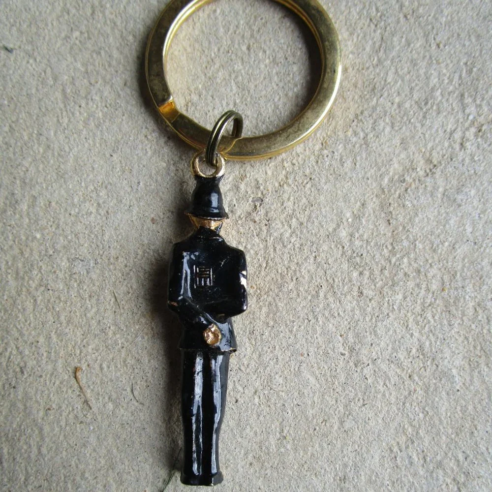 Vintage London Policeman Charm Metal Enameled Keyring